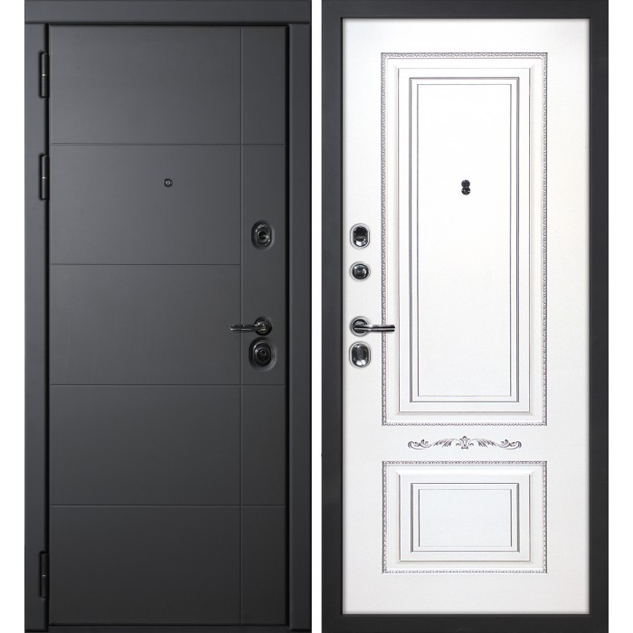 Дверь Скамбио Порте Э-1 / Смальта-04 Серый софт / Белый ral 9003 патина серебро