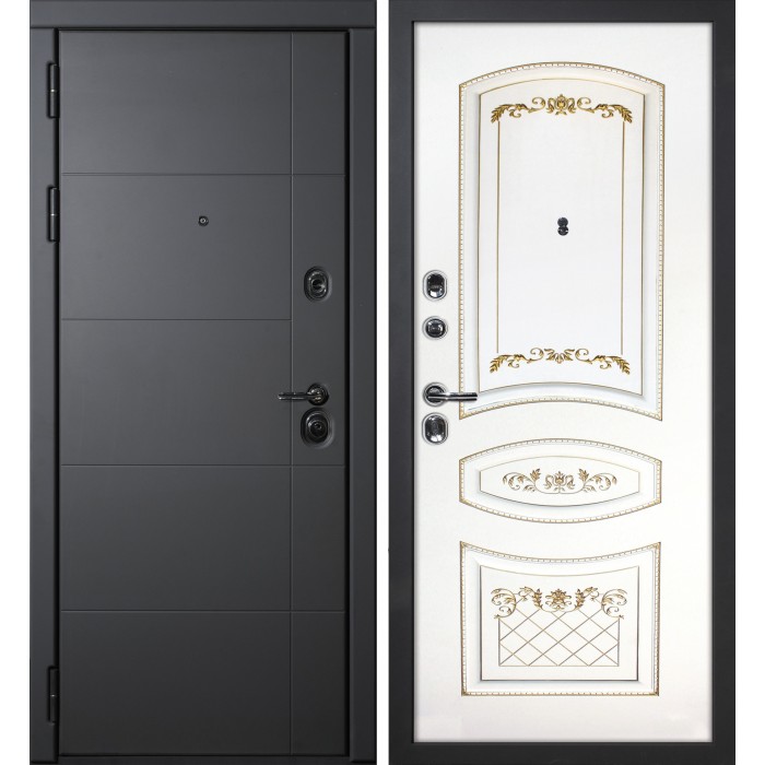 Дверь Скамбио Порте Э-1 / Смальта-05 Серый софт / Белый ral 9003 патина золото
