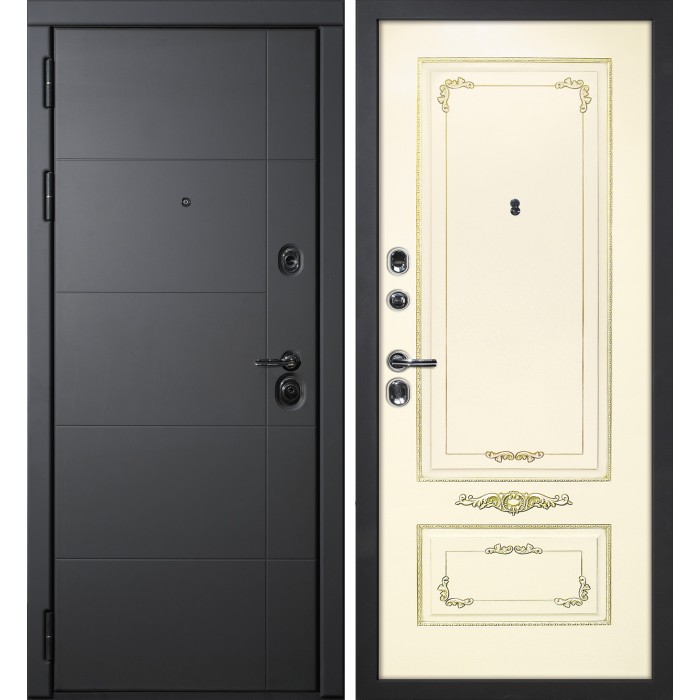 Дверь Скамбио Порте Э-1 / Смальта-09 Серый софт / Слоновая кость ral 1013 патина золото