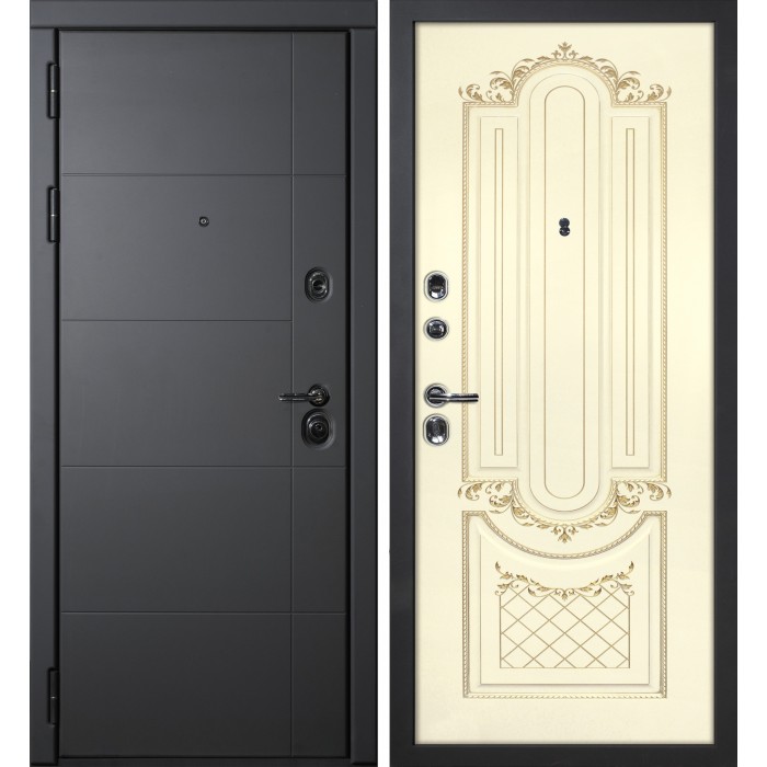 Дверь Скамбио Порте Э-1 / Смальта-13 Серый софт / Слоновая кость ral 1013 патина золото