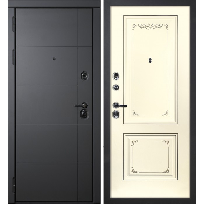 Дверь Скамбио Порте Э-1 / Смальта-14 Серый софт / Слоновая кость ral 1013 патина шампань