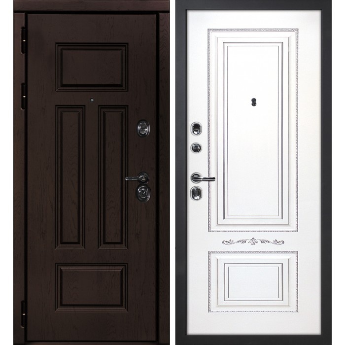 Дверь Скамбио Порте Э-2 /Смальта-04 Дуб крафт / Белый ral 9003 патина серебро