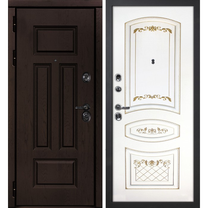 Дверь Скамбио Порте Э-2 /Смальта-05 Дуб крафт / Белый ral 9003 патина золото