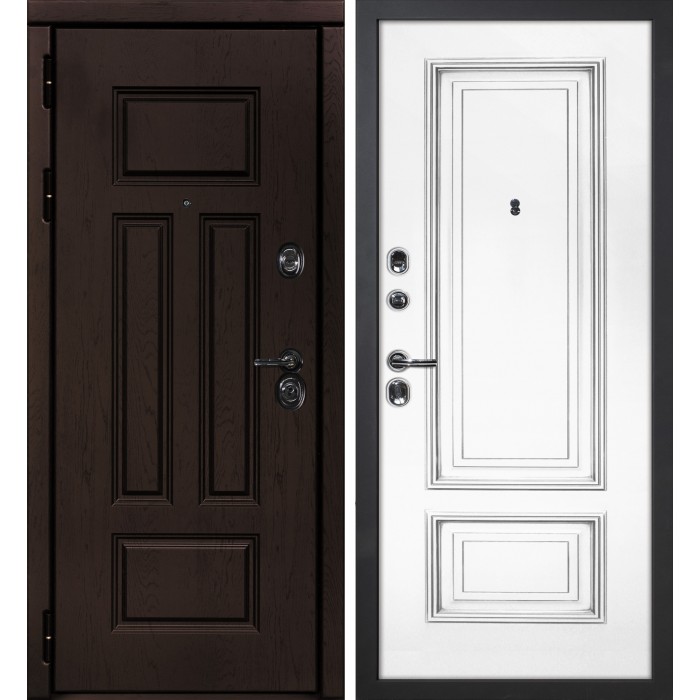 Дверь Скамбио Порте Э-2 /Смальта-08 Дуб крафт / Белый ral 9003 патина серебро