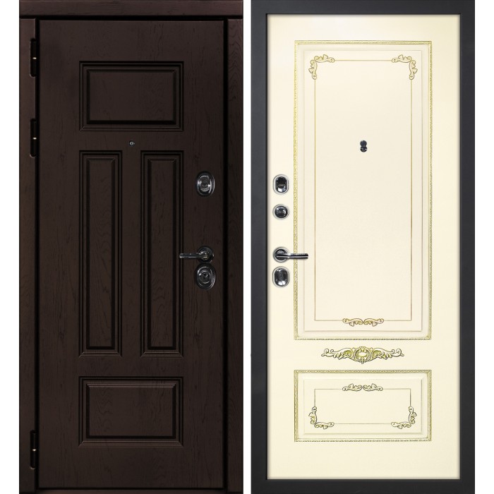 Дверь Скамбио Порте Э-2 /Смальта-09 Дуб крафт / Слоновая кость ral 1013 патина золото