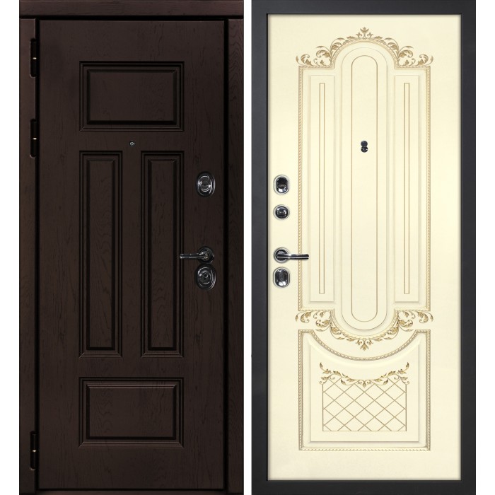 Дверь Скамбио Порте Э-2 /Смальта-13 Дуб крафт / Слоновая кость ral 1013 патина золото