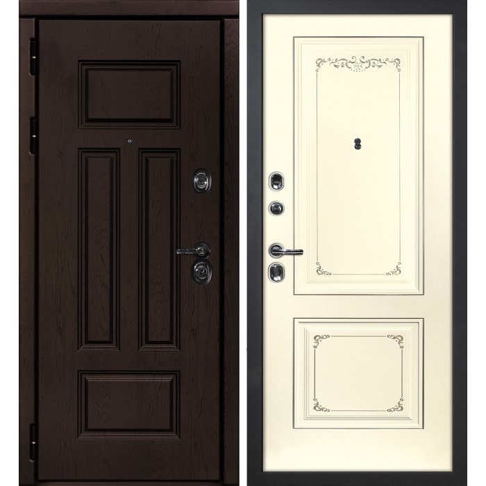 Дверь Скамбио Порте Э-2 /Смальта-14 Дуб крафт / Слоновая кость ral 1013 патина шампань