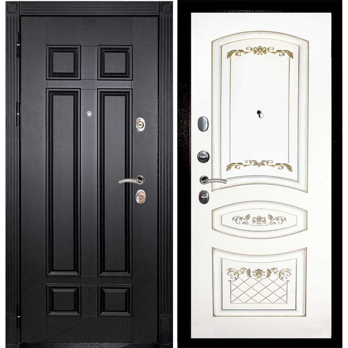 Дверь Скамбио Порте Гера-2 / Смальта-05 Венге / Белый ral 9003 патина золото