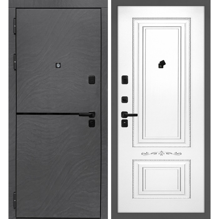 Дверь Скамбио Порте Горизонт/Смальта 04 Дюна Медея / Белый ral 9003 патина серебро