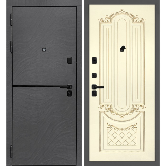 Дверь Скамбио Порте Горизонт/Смальта 13 Дюна Медея / Слоновая кость ral 1013 патина золото