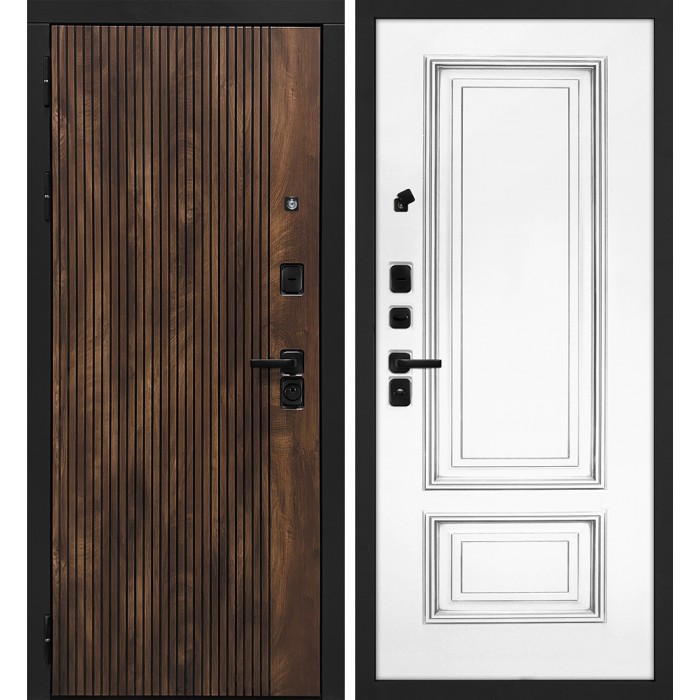 Дверь Скамбио Порте Лофт-1/Смальта-08 Дуб коньяк с патиной / Белый ral 9003 патина серебро