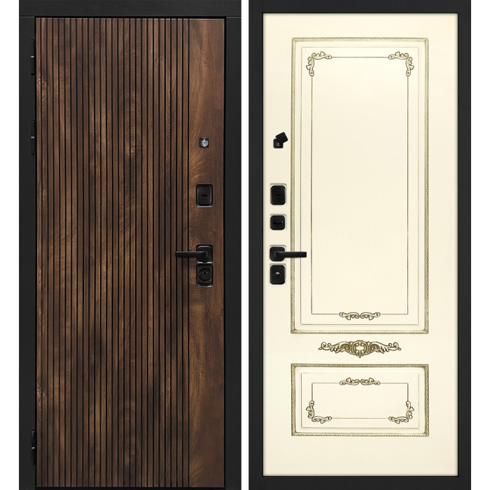 Дверь Скамбио Порте Лофт-1/Смальта-09 Дуб коньяк с патиной / Белый ral 9003 патина золото