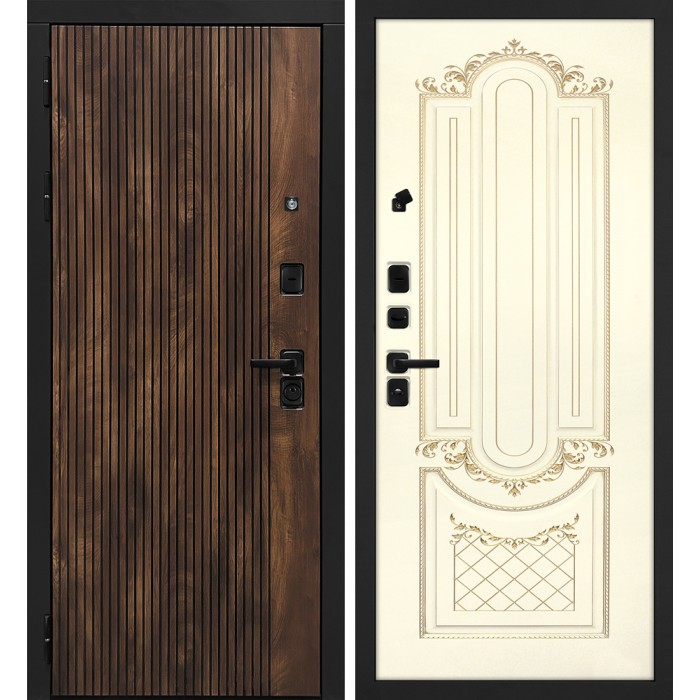 Дверь Скамбио Порте Лофт-1/Смальта-13 Дуб коньяк с патиной / Белый ral 9003 патина золото