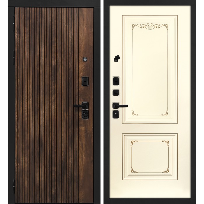 Дверь Скамбио Порте Лофт-1/Смальта-14 Дуб коньяк с патиной / Белый ral 9003 патина шампань