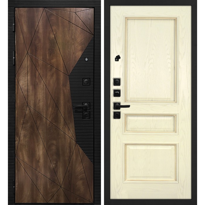 Дверь Скамбио Порте Лофт-2/ Фрейм 03 Дуб коньяк с патиной / Ясень бисквит/ багет тис. патина карамель