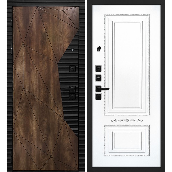 Дверь Скамбио Порте Лофт-2/ Смальта 04 Дуб коньяк с патиной / Белый ral 9003 патина серебро