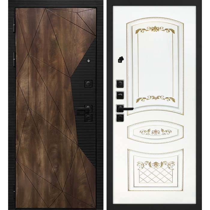 Дверь Скамбио Порте Лофт-2/ Смальта 05 Дуб коньяк с патиной / Белый ral 9003 патина золото