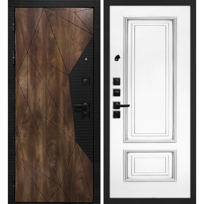 Дверь Скамбио Порте Лофт-2/ Смальта 08 Дуб коньяк с патиной / Белый ral 9003 патина серебро