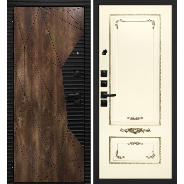 Дверь Скамбио Порте Лофт-2/ Смальта 09 Дуб коньяк с патиной / Слоновая кость ral 1013 патина золото