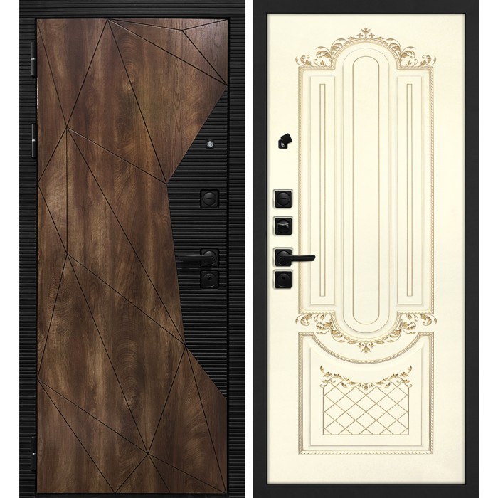 Дверь Скамбио Порте Лофт-2/ Смальта 13 Дуб коньяк с патиной / Слоновая кость ral 1013 патина золото