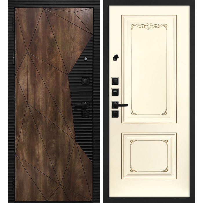 Дверь Скамбио Порте Лофт-2/ Смальта 14 Дуб коньяк с патиной / Слоновая кость ral 1013 патина шампань