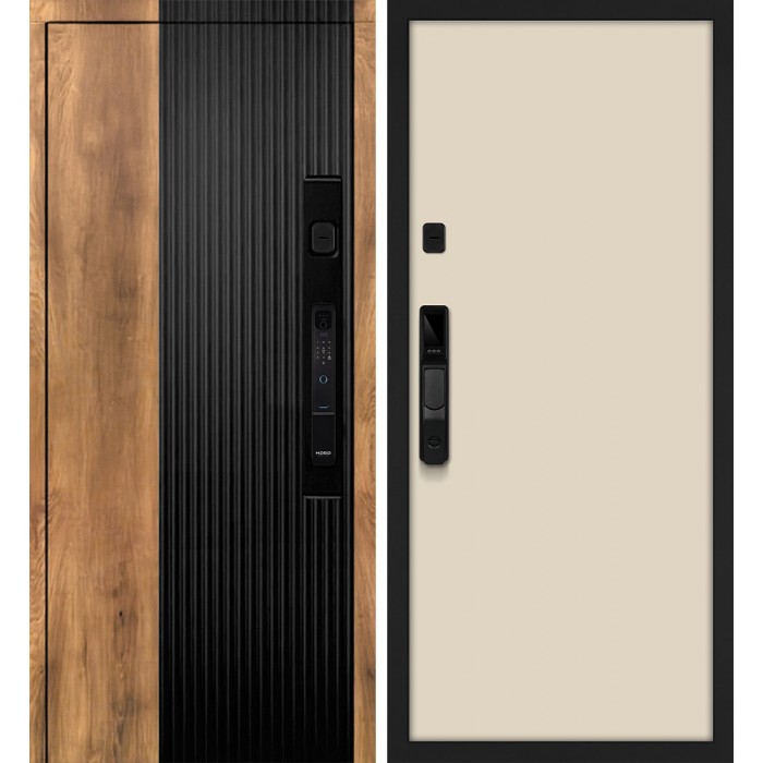 Дверь Скамбио Порте Орион смарт/Гладкая Орех пекан, черный кварц / Бежевый матовый