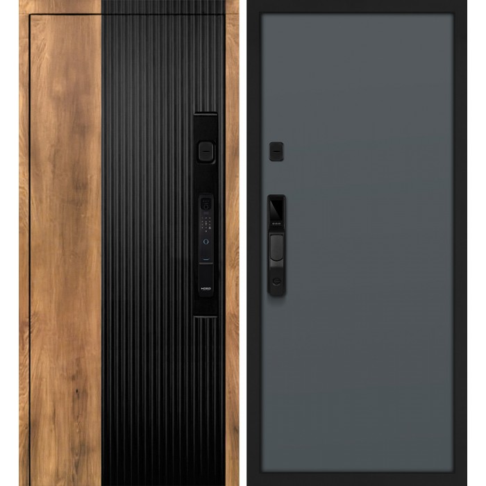 Дверь Скамбио Порте Орион смарт/Гладкая Орех пекан, черный кварц / Графит матовый