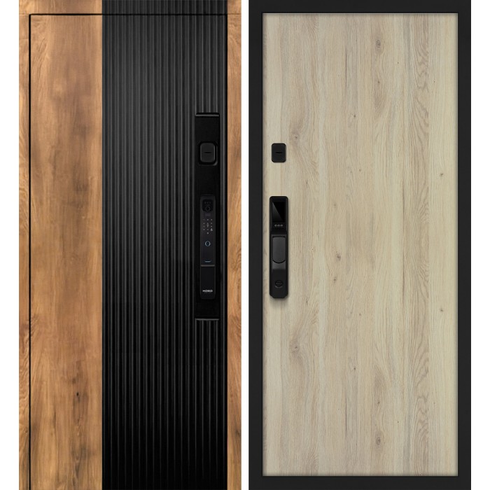 Дверь Скамбио Порте Орион смарт/Гладкая Орех пекан, черный кварц / Дуб молочный