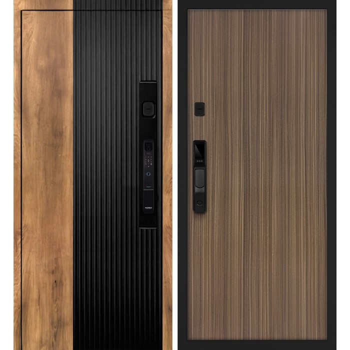Дверь Скамбио Порте Орион смарт/Гладкая Орех пекан, черный кварц / Эвкалипт испанский