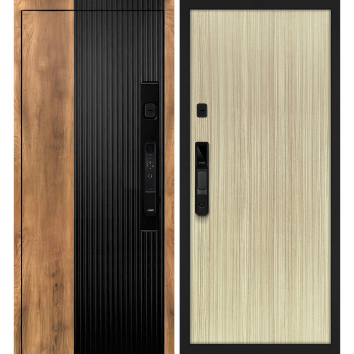 Дверь Скамбио Порте Орион смарт/Гладкая Орех пекан, черный кварц / Эвкалипт австралийский