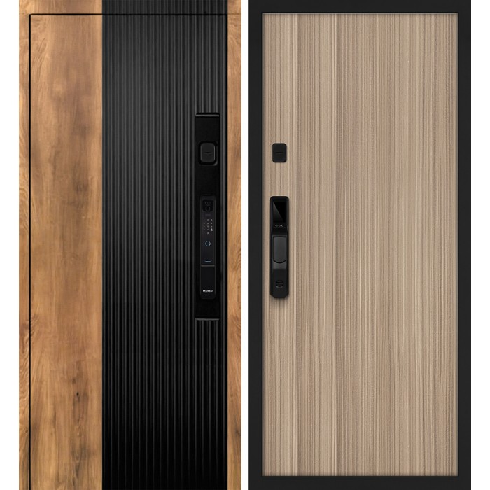 Дверь Скамбио Порте Орион смарт/Гладкая Орех пекан, черный кварц / Эвкалипт тасманский