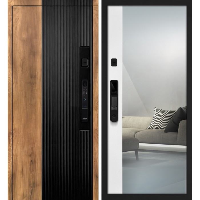 Дверь Скамбио Порте Орион смарт/Оптима Макси Орех пекан, черный кварц / Белый