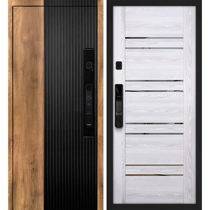 Дверь Скамбио Порте Орион смарт/ПСК-1 Орех пекан, черный кварц / Ривьера айс