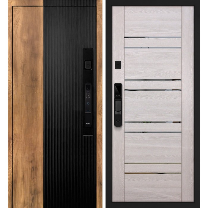 Дверь Скамбио Порте Орион смарт/ПСК-1 Орех пекан, черный кварц / Ривьера крем