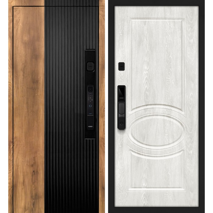 Дверь Скамбио Порте Орион смарт/Сиена 01 Орех пекан, черный кварц / Дуб жемчужный