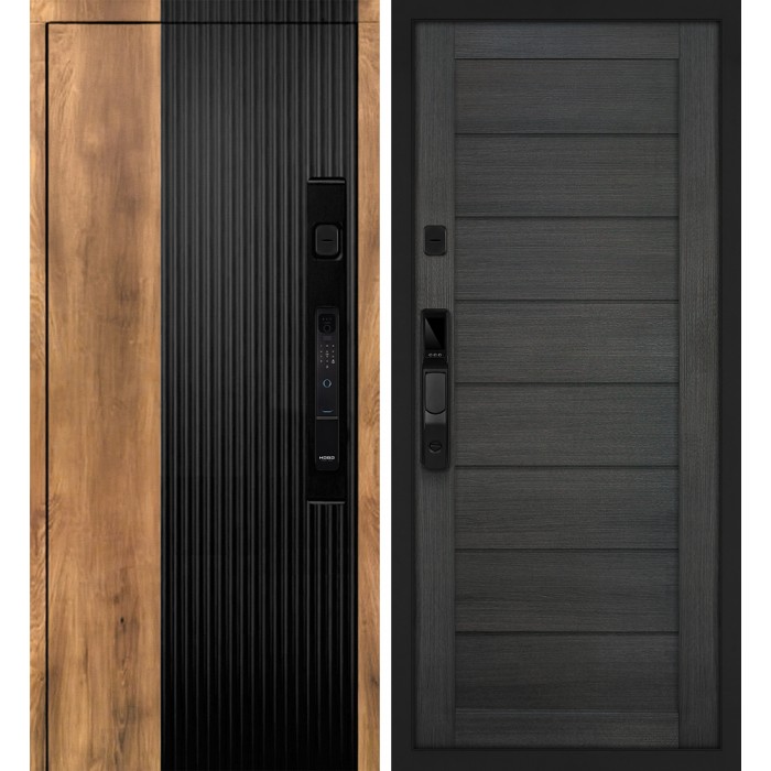 Дверь Скамбио Порте Орион смарт/ТЕХНО-708 Орех пекан, черный кварц / Грей