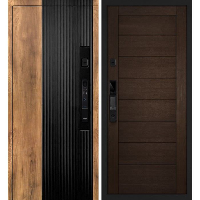 Дверь Скамбио Порте Орион смарт/ТЕХНО-708 Орех пекан, черный кварц / Венге