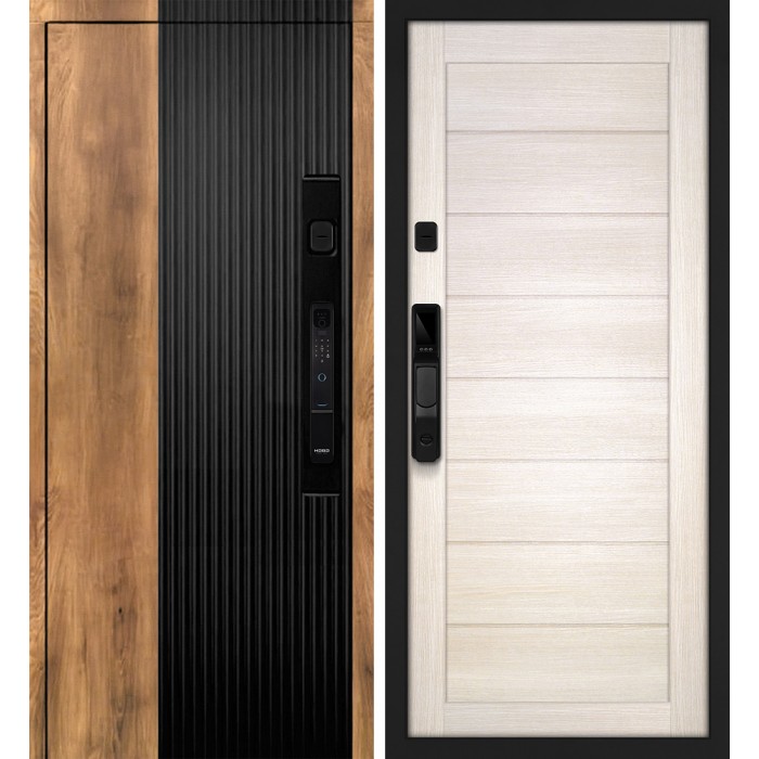 Дверь Скамбио Порте Орион смарт/ТЕХНО-708 Орех пекан, черный кварц / Сандал бежевый