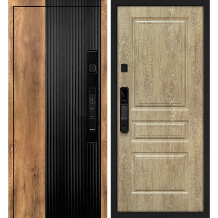 Дверь Скамбио Порте Орион смарт/Версаль-2 Орех пекан, черный кварц / Дуб песочный