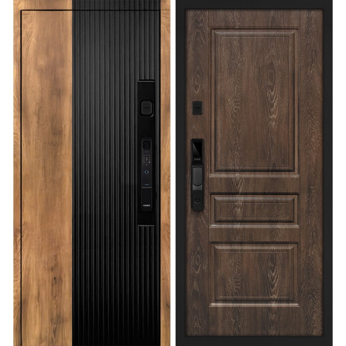 Дверь Скамбио Порте Орион смарт/Версаль-2 Орех пекан, черный кварц / Дуб корица