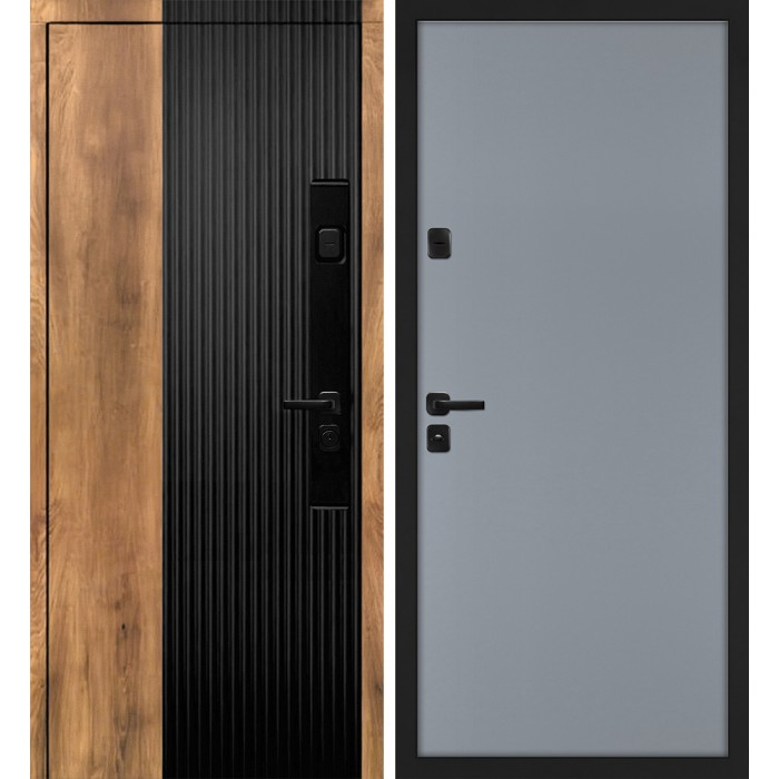 Дверь Скамбио Порте Орион/Гладкая Орех пекан, черный кварц / Серый матовый