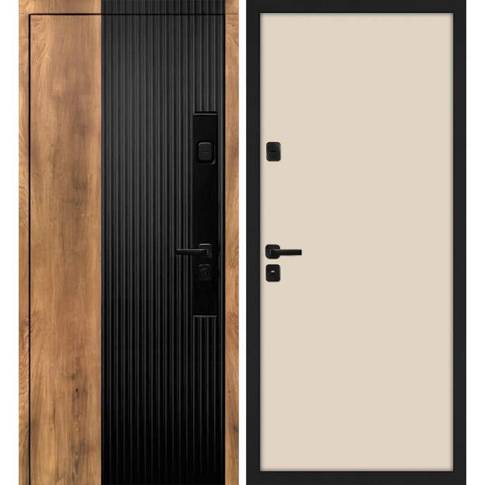 Дверь Скамбио Порте Орион/Гладкая Орех пекан, черный кварц / Бежевый матовый