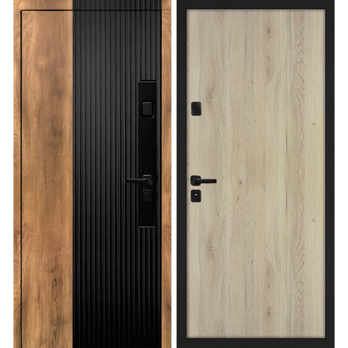 Дверь Скамбио Порте Орион/Гладкая Орех пекан, черный кварц / Дуб молочный