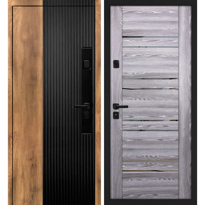 Дверь Скамбио Порте Орион/ПСК-1 Орех пекан, черный кварц / Ривьера грей