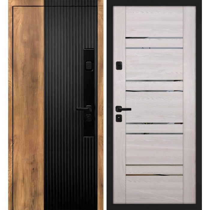 Дверь Скамбио Порте Орион/ПСК-1 Орех пекан, черный кварц / Ривьера крем