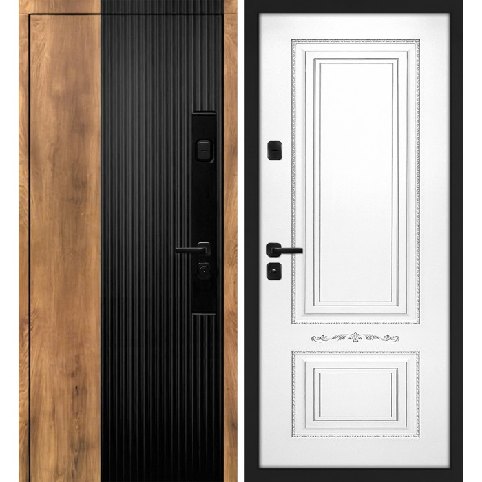 Дверь Скамбио Порте Орион/Смальта-Деко 04 Орех пекан, черный кварц / Белый ral 9003