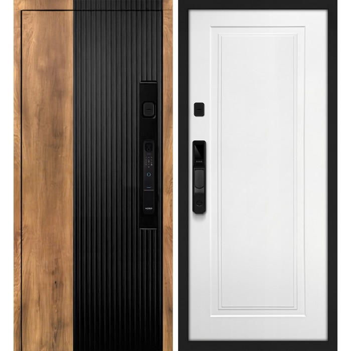 Дверь Скамбио Порте Орион/Смальта-Лайн 06 Орех пекан, черный кварц / Белый ral 9003