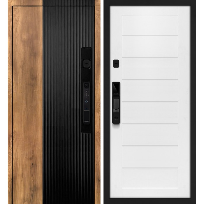 Дверь Скамбио Порте Орион/ТЕХНО-708 Орех пекан, черный кварц / Белоснежный