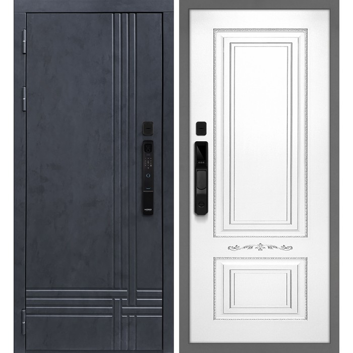 Дверь Скамбио Порте Осло смарт/Смальта 04 Бетон антрацит / Белый ral 9003 патина серебро