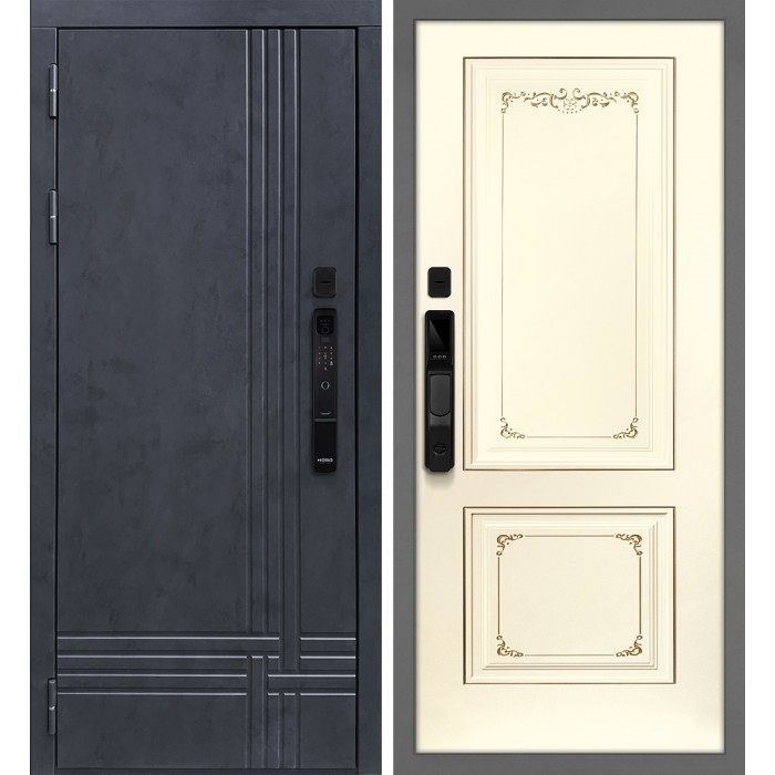 Дверь Скамбио Порте Осло смарт/Смальта 14 Бетон антрацит / Слоновая кость ral 1013 патина шампань